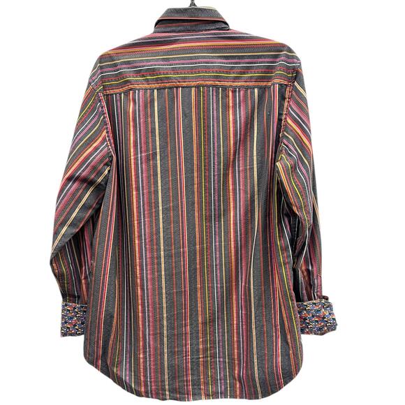 Robert Graham Shirt Mens Large Long Sleeve Striped Flip Cuff Sheep Violin - Picture 2 of 4